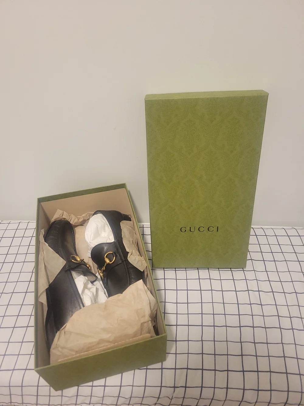 Gucci Black Leather Horsebit Slip-On Loafers with Gold Hardware